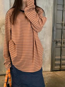 Kvinnors T-skjortor Autumn Korean Style Women Stripe Lång ärm T-shirt Tjock varma flickor Lossa Basic Tees Shirt Femme (SA806)