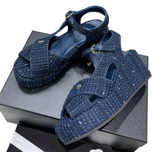 Tacchi a cuneo da donna sandali abiti in tweed scarpe traversa con scarpa da lavoro a catena signore scarpe da matrimonio caviglia regolabili classiche nere grandi dimensioni 41 scarpa casual