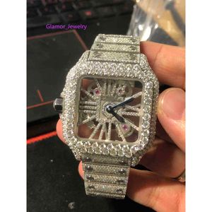 2023 مصمم هيكل عظمي مخصص Sier Moissanite Diamond Watch Pass تم اختبار حركة الكوارتز T