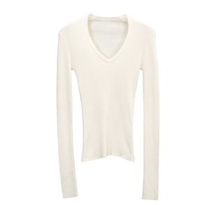 2023 Autumn Long Sleeve Scoop Neck V-Neck Fit Sweaters White Sticked Self-Cultivation tröja