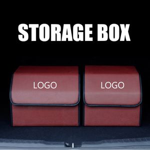 Solid Color Car Trunk Storage BoxCustom LOGO Car Organizer PU Leather Stowing Tidying Waterproof Foldable Boxs Auto Accessories