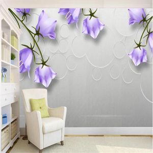 壁紙の紫色の花3D壁画の壁紙リビングルームのエンボス加工された手塗りのオーキッドバタフライ3DWALLPAPERS