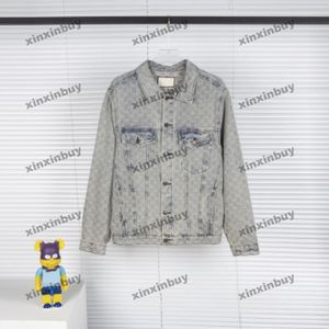xinxinbuy men designer coat jacketダブルレターJacquardデニムファブリック長袖女性ブラックカーキブルーS-2xl