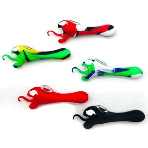 Latest Colorful Silicone Snake Styles Pipes Herb Tobacco Oil Rigs Glass Ninehole Filter Bowl Portable Handpipes Smoking Cigarette Hand Holder Tube DHL