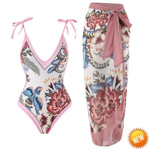 Costume da bagno intero con stampa tropicale 2023 Costume da bagno con scollo a V Costume da bagno donna Scava fuori costume da bagno Beachwear Monokini