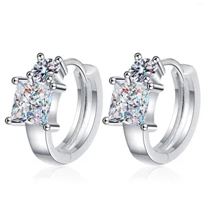 Stud Earrings 925 Sterling Silver Princess Square Moissanite Diamond Bright Cut Plating PT950 Bride Be Engaged Luxury Jewelry