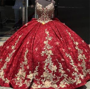 Meksika Kırmızı Tatlım Balo Elbise Quinceanera Kızlar İçin Boncuklu Aletler Doğum Günü Partisi Elbise Tatlı 15 16 Robe de Bal