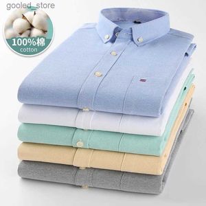 Men's Casual Shirts Men's Plaid Shirt 100% Pure Cotton Oxford Long Sleeve Spring Casual Striped Solid Daily Dress Shirts Button-down Collar Big 7XL Q231106