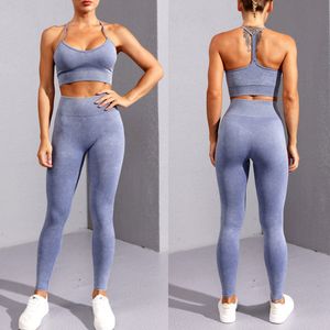 Kıyafetler Kesintisiz yoga Seti Kadın Fitness ve Sports Set Sports Suit Fitness Takım İki Parçalı Set Yüksek Belli Taytlar Açıkta kalan Göbek Üstü