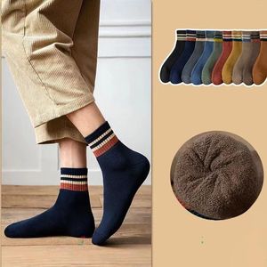 Men's Socks Basketball Sports For Men Striped Wool Hosiery Winter Thick And Fleece Warm Medium Length Casual Electric
