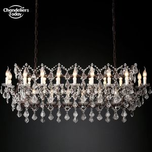 19: e C. Rococo Iron Crystal Rectangular Chandeliers Modern Rustic Candle Pendant Lights For Matsal vardagsrum hängande lampor LUSTER LUSTER