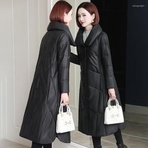 Mulheres jaqueta de couro 2023 real roupas femininas moda quente para baixo jaquetas longo genuíno casaco de pele carneiro puffer zm2692