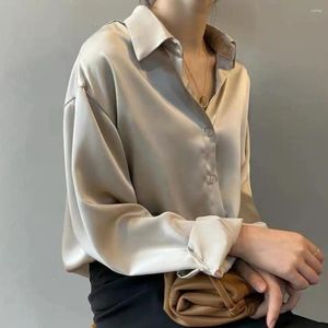 Blusas femininas elegante blusa de cetim feminino vintage solto design camisa de manga comprida camisas das mulheres topos roupas de moda