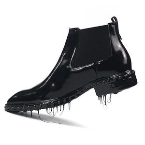 Novos homens chelsea botas dedo do pé apontado couro genuíno homem de luxo tornozelo bota preto homem casual designer bota