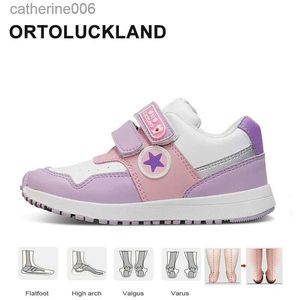 Sneakers Ortoluckland Girls Casual Shoes Children Running Sneakers Leather Orthopedic Flatfeet Purple Sporty Footwear For Kids ToddlersL231106