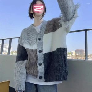 Kadın Örgüleri HSA Kadın Kış ve Sonbahar Uzun Kollu Patchwork Kazak Hırgalar V Boyun Bükülmüş Düğmesi Korece Ceket