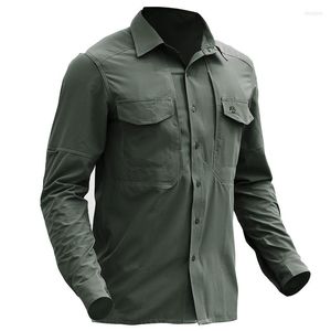 Camisas casuais masculinas cor sólidas de cor, Multi Pockets Militares Milões Militares Men.