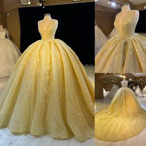 Gorgeous Ball Gown Wedding Dresses Deep Art Deco-inspired Neck Sleeveless Shining Applicants Chapel Gown Pleats Custom Made Bridal Gown Plus Size Vestidos De Novia