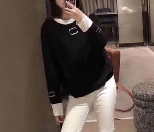 Top Quality Autumn Winter Women's Knitted Sweater O-Neck Sweatshirts with Letters for Women Hip Hop Hoodies Black White 4Colors
