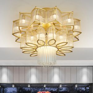 Chinese Classic Crystal Chandeliers Lamps LED Modern Golden Chandelier Lights Fixture American Luxury Flower Home Restaurant Hotel Indoor Lighting Decoration