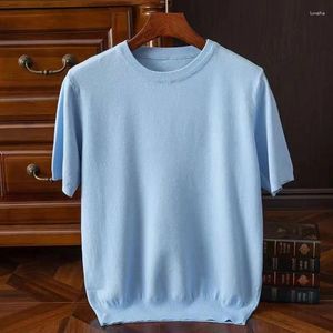 Men's T Shirts Cashmere Knitted Short Sleeve T-shirt Men Summer Basic O-neck Chic Color Tee Shirt Male Tops Loose Woolen Sweater