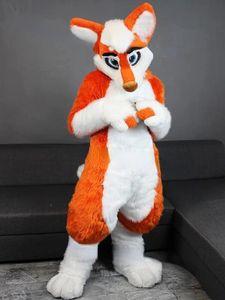 2024 Rabatt Orange Husky Fox Medium och Long Fur Mascot Costume Walking Halloween Suit
