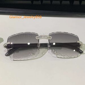 Hot Selling 925Silver Baguette Moissanite Diamond Solglasögon Solglasögon Diamond Men Rimless Metal Purple Lens Solglasögon