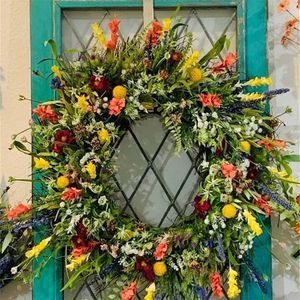 Dekoracyjne kwiaty wieńce kolor sztuczny wieniec wiszący dekoracja sprężynowe drzwi przednie broń symulacja wieńca kwiat dekoracja okna dekoracja 230404
