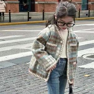 Jackets Girls' Outerwear Jacket Plaid Studded Cotton Thickened Woolen Top Autumn And Winter Children'S Cardigan Baby Coat