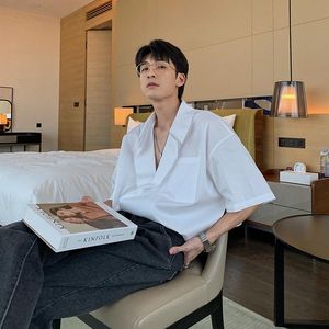 Women's Suits & Blazers Hualun Summer Ruffian Loose White Shirt Men's Short Sleeve Blue High-end Casual Korean Handsome ShirtWomen's