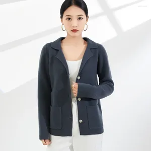 Women's Knits Suit Collar Cardigan Clothing Sweater Autumn Winter Knitted Jacket Casual Pure Wool Tops Fashion Korean Long Sleeve