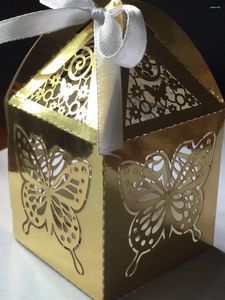 Envoltório de presente 300 pcs borboleta papel metálico ouro caixas de embalagem de chocolate com fita laser corte caixa de favor de casamento doces