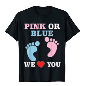 Mens TShirts Pink Or Blue We Love You Heart Baby Shower Gender Reveal TShirt Tops Tees Fashion Summer Cotton Young T Shirts 230406