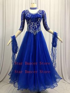 무대웨어 볼룸 경쟁 댄스 드레스 레이디의 현대 왈츠 댄스 드레스 로얄 블루 표준 스커트 여성
