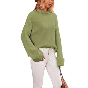 Suéter feminino casual cor sólida manga comprida slim fit com fenda sino suéter outono crochê malha pulôver tops
