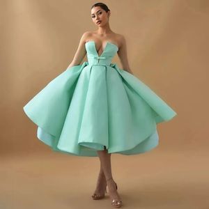 Mint Strapless Short Prom Dress Bownots Puffy Ball Gowns Formal Tail Evening Dresses Vestidos De Novia 328 328
