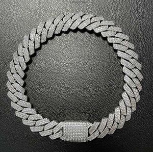 20 mm Diamant Miami Prong Cuban Link Chain Choker Halskette Armbänder 14 Karat Weißgold Iced Icy 3reihiger Zirkonia Schmuck CZ