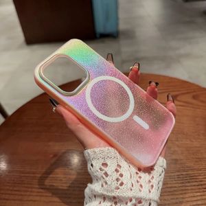 Aurora colorida claro ímã caso de telefone para iphone 11 1213 14 15pro max fosco carregamento sem fio 14 15 mais capa protetora