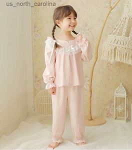 Conjuntos de roupas conjunto de pijamas infantis meninas rosa pijama manga tops + calças.