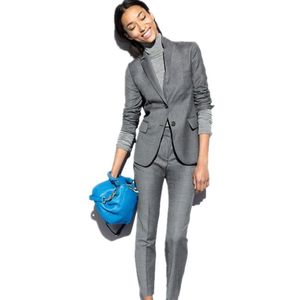 Women's Two Piece Pants Light Gray Women Business Suits Formal Office Long Sleeve Ladies Trouser Suit Casual Female Slim OL 2 Pieces Sets Bl