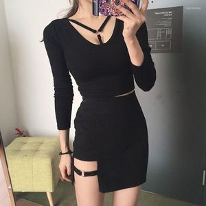 Юбки черная высокая талия Hollow Out юбка сексуальные Y2K Fashion Solid Colors Indie Mini 2023 Spring Plus Size Short Dress Vintage