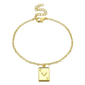 Link Bracelets Exquisite Square Pendant Bracelet For Women Gold Color Bronze Poker Card 10 Heart Drop Chain Lobster Claps Jewelry