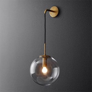 Wall Lamp Modern LED Nordic Glass Ball Bathroom Mirror Beside American Retro Light Sconce Wandlamp Aplique Murale