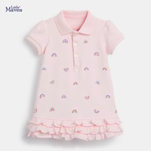 Mädchenkleider Little Maven Sommer Lässige Baumwollkleidung Pink Rainbow Pretty Princess für Babys von 2 bis 7 Jahren 230406