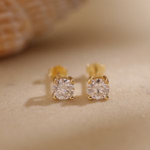 Studörhängen 18K Gold 925 Sterling Silver Stud Earring For Women 3mm Fashion Wedding Lab Created Diamond Gift For Jewelry 230404