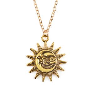 Collana con ciondolo vintage con motivo di luna e ciondolo con faccia di sole, collana di accessori per abbigliamento da donna tutto abbinato con maglione