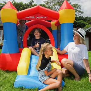 Uppblåsningsbart mini -studshus för barn Playhouse Party Bouncy Castle med Air Blower Jumping Jumper Moonwalk Outdoor Play Fun in Garden Small Toys Födelsedagspresent