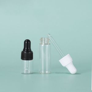 Heißer Verkauf, geteilte Glasflasche, 1–5 ml, ätherisches Öl, Glas-Tropfflasche mit schwarz-weißer Kappe, DHL-frei