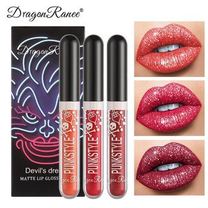 Dragon Ranee Devil's Dream Halloween Diamant-Glitzer-Lipgloss-Set, wasserdicht, glitzernd, flüssiger schwarzer Lippenstift, glänzende Lippentönung