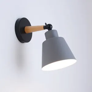 Vägglampa 5W E27 Nordisk stil Vit ljus Enkelt massivt träkorridorlampa (grå) för sovrum